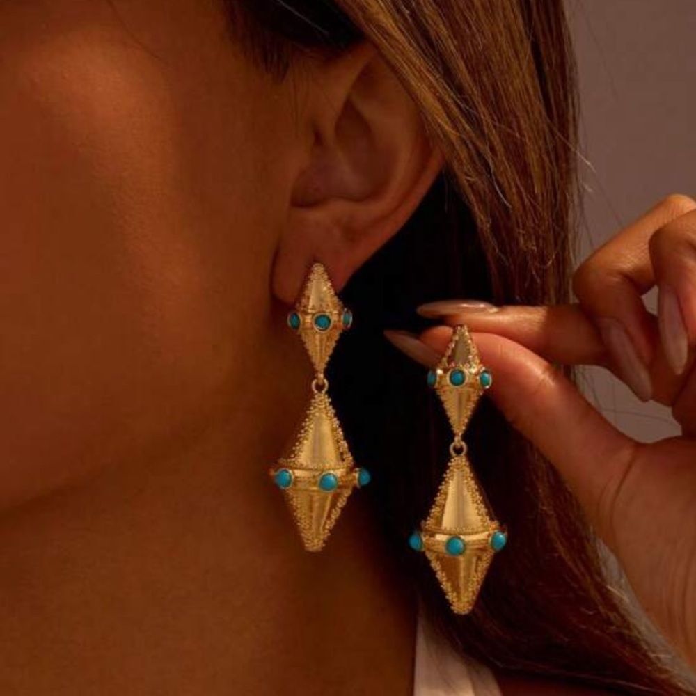 Gold and Turquoise Geometric Earrings N939